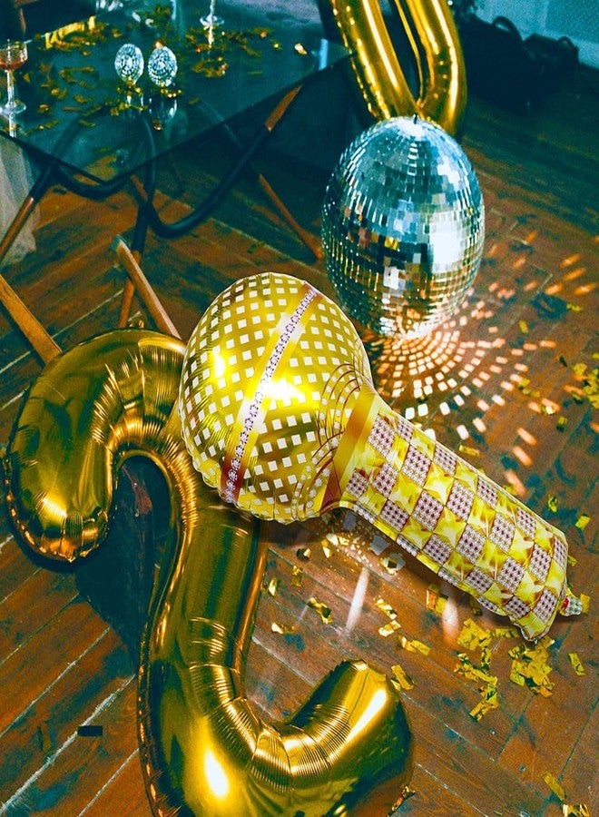 DEERMON Hip Hop Theme Gold Microphone Aluminum Foil Balloons, 4 Pack Inflatable Rock Star Blow up Microphone Balloon For Birthday Wedding Cosplay 80s 90s Musical Concert Themed Party Decoration - Image 3